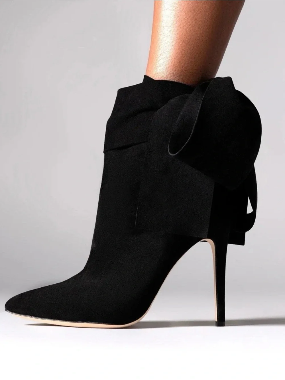 Heeled Boots Aminah Abdul Jillil. Black Suede Ankle Tie Stiletto - Women's. 6.